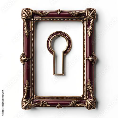 Vintage Keyhole Bridge in Burgundy Frame Isolated on White Background
