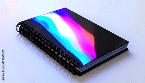 Abstract Colorful Swirls on a Black Spiral Notebook Cover.