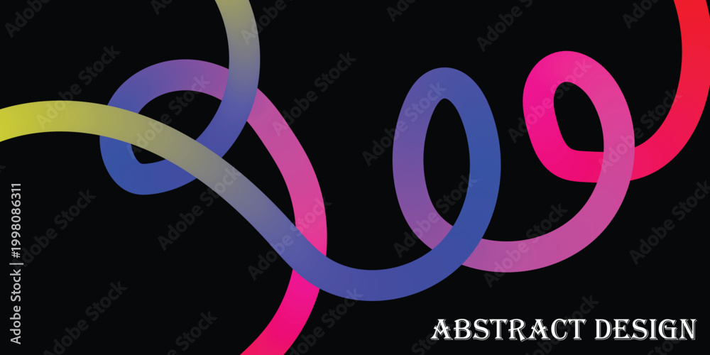 Obraz premium Vibrant multicolored abstract design features intertwined colorful loops on black background