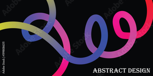 Vibrant multicolored abstract design features intertwined colorful loops on black background