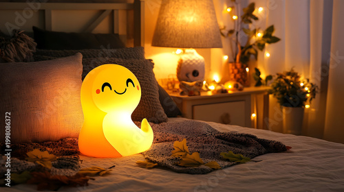 Silicone night light, cartoon doll, zodiac snake shape, cute chubby body, playful smile, warm