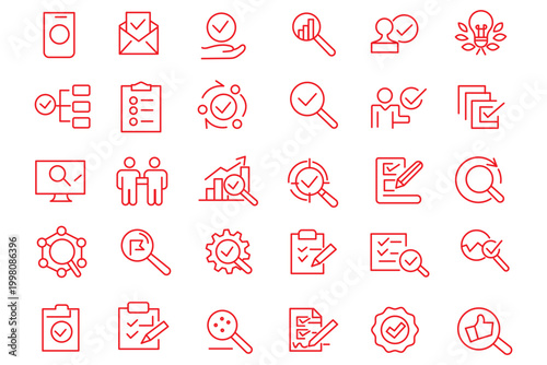 Inspection line icon set. Set of  outline icons related to inspection, examination, quality control, testing, check and others. Editable stroke. Vector illustration