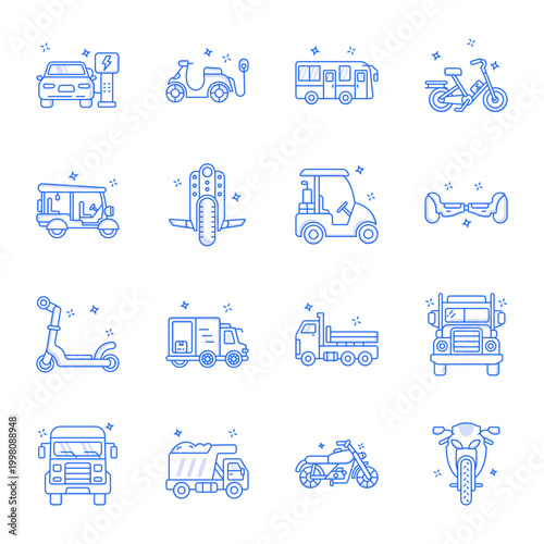 Collection of Linear Style Transport Icons 

