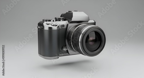 Black and white digital camera illustration on a gray background