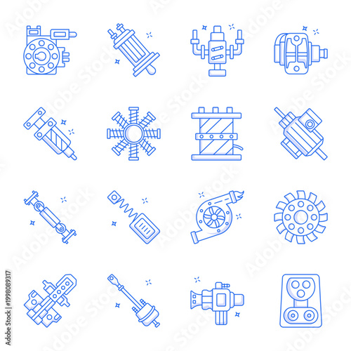 Collection of Automotive and Mechanical Line Icons 

