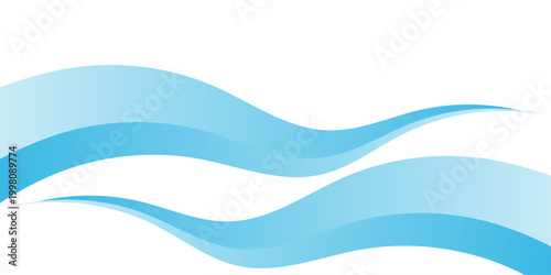 Abstract Blue Wave Background with Clean Fluid Curves on White