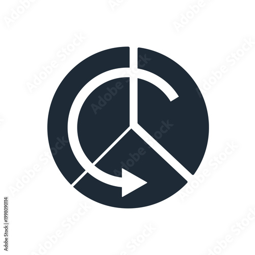 An arrow connects disparate elements. Connecting parts into a whole. Merger, consolidation. Vector linear icon illustration isolated on white background.