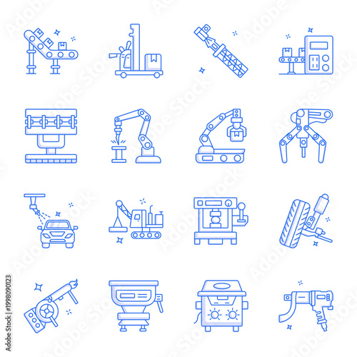 Collection of Linear Style Industrial Automation Icons 

