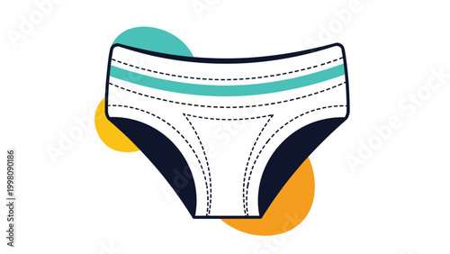 Modern illustration of patterned men or boy briefs set against artistic colorful circular elements for clothing fashion design.