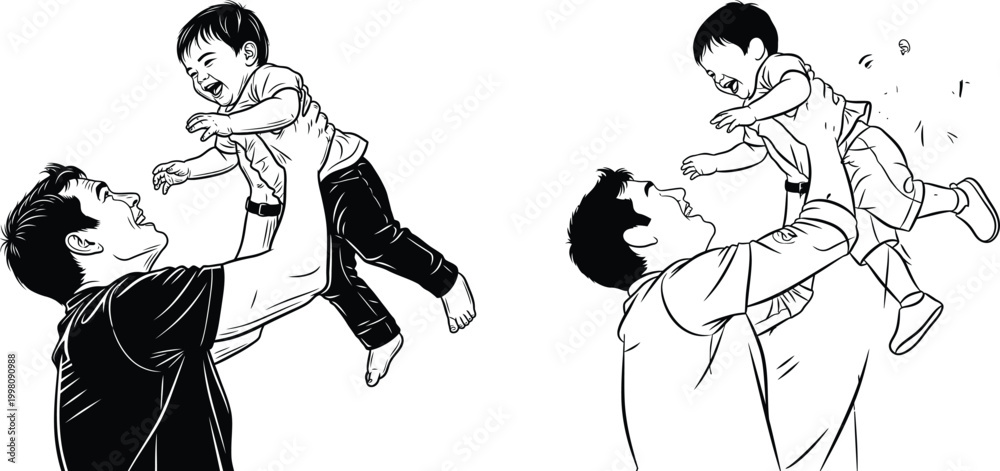 Obraz premium Sketch of a person holding a small animal repeated twice
