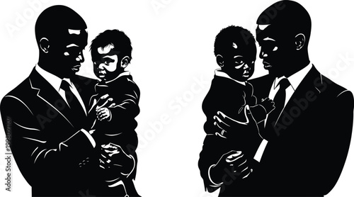 Stylized black and white portrait of men in suits and hats