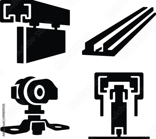 Minimalist of a camera, reel, tripod, and clapperboard black