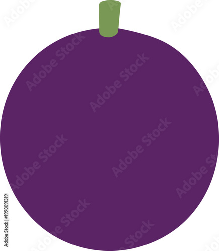 Purple sphere with green cylindrical stem, minimalist 3 d geometric green stem single digital style