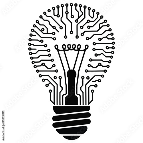 Digital light bulb concept with circuit board patterns representing innovation and technology, great idea symbol
