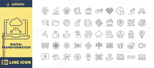 A collection of digital transformation icons on a white background