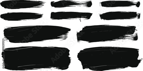 Black brushstroke textures in grid arrangement symbolizing artistic design, digital illustration, and creative decorative elements