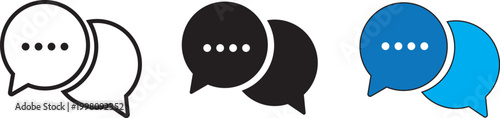 Speech bubble icons set black and blue outline communication and messaging symbols