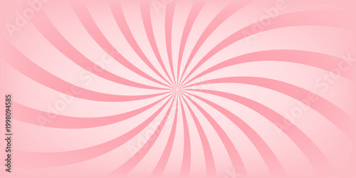 Candy color sunburst background. Abstract pink cream sunbeams design wallpaper. Colorful spinning lines for template, banner, poster, flyer. Sweet rotating cartoon swirl or whirlpool. Vector backdrop