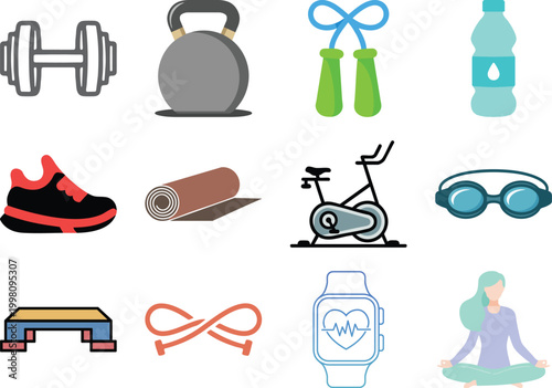 Fitness and Workout Equipment Icon Set