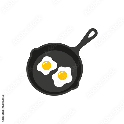 Delicious fried eggs in a classic cast iron skillet vector illustration for breakfast and cooking themes