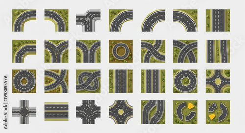 Fotografie Collection of various road intersection types and road segments.