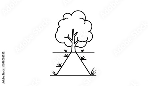 Minimal tree and straight path outline vector icon clean garden line illustration isolated on white