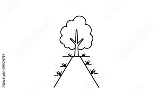 Minimal tree and straight path outline vector icon clean garden line illustration isolated on white