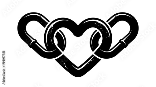 Interlocking carabiners forming a heart shape, symbolizing love and connection.