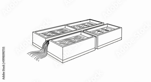 Four rectangular tanks with flowing water cascading from one
