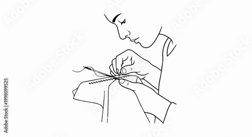 Focused artisan meticulously stitches intricate patterns with needle and thread