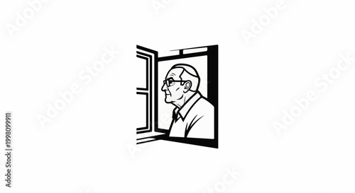 Elderly man in glasses gazes thoughtfully out a window