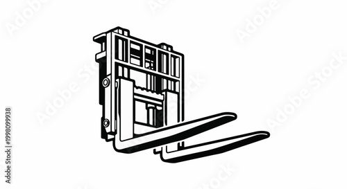 Detailed black and white illustration of industrial forklift tines