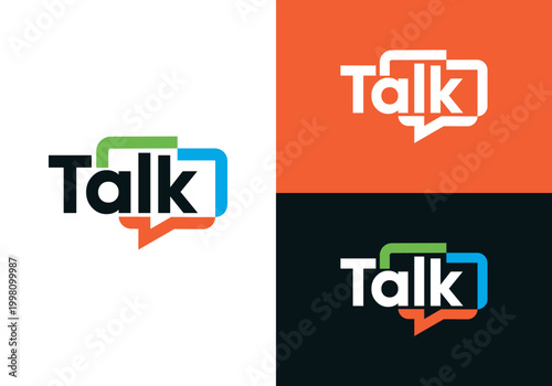 Foto Vector speech logo design with conversation sign, vector speech logo icon design, social app networking, people attention center symbol for brand identity