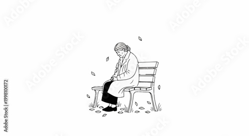 Elderly person sitting alone on a park bench in autumn