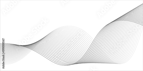 Abstract wave element for design. Digital frequency track equalizer. Stylized line art background. Vector illustration. Wave with lines created using blend tool. Curved wavy line, smooth stripe.