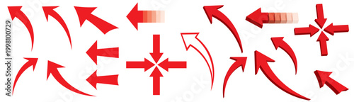 Red 3D arrows collection and pointer vector elements for infographic and web design