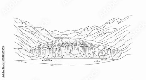 Dramatic glacial landscape with textured ice wall and mountainous backdrop
