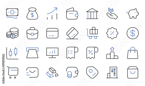 Finance and saving icons set editable stroke line vector illustration.