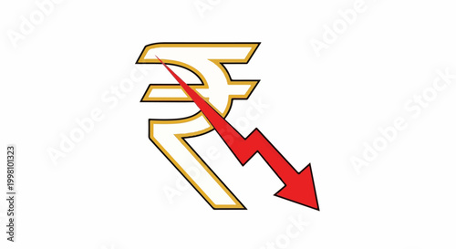 Financial symbol with a red arrow pointing downwards