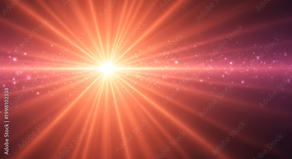 Obraz premium Bright orange and yellow starburst light effect with glowing particles and lens flare