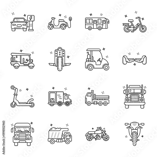 Collection of Linear Style Transport Icons 

