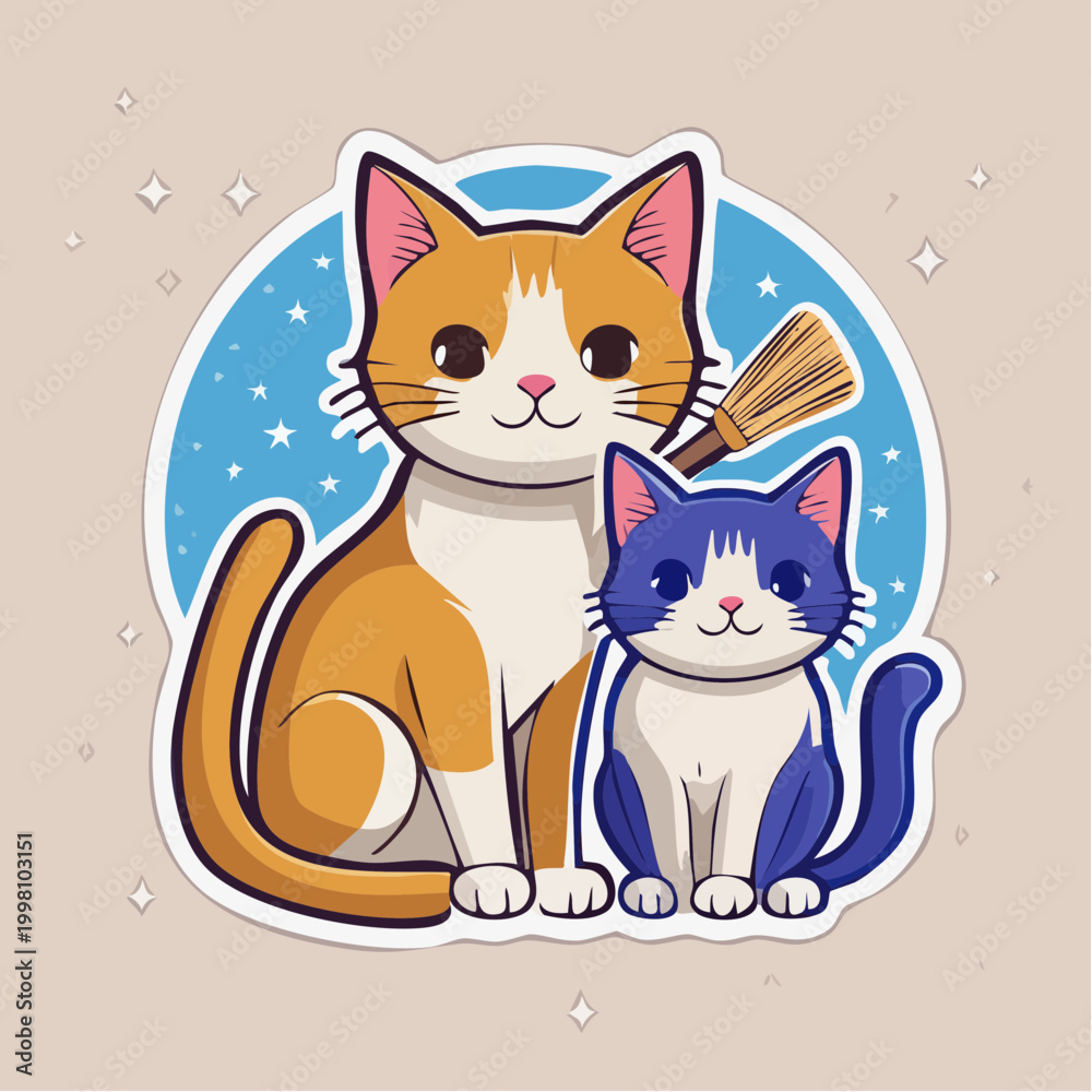 Fototapeta premium Cute Cartoon Cats with a Broom