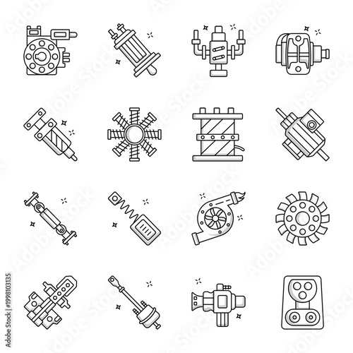 Collection of Automotive and Mechanical Line Icons 

