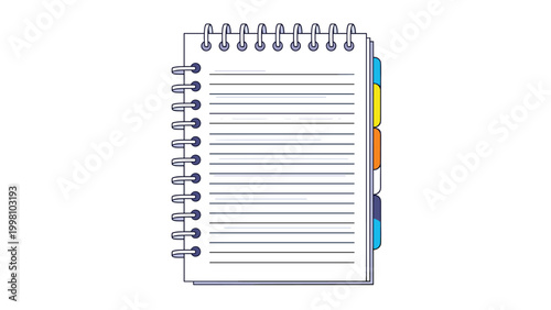 Spiral notebook with lined pages and colorful side tabs used for organizing tasks, taking notes, and school education planning.