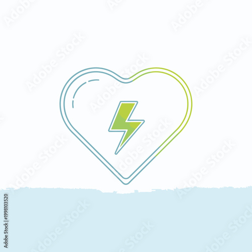 Heart with green lightning symbol inside.