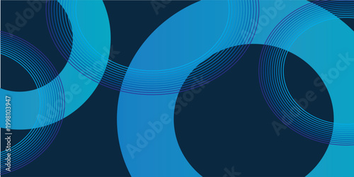 Modern abstract geometric background with shadow. Trendy blue green gradient shapes composition. Circle lines pattern. Minimal geometric design. Vector illustration