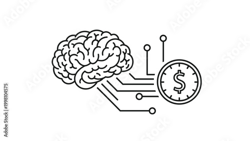 Neuroeconomics concept featuring a human brain connected to a dollar coin via circuit lines to represent the value of intellectual capital.