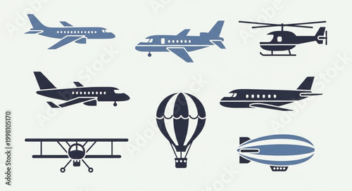 Collection of various aircraft and airships icons.