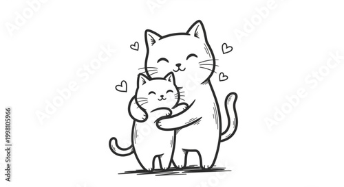 Two cats hugging with hearts around them cute illustration of feline friendship and love