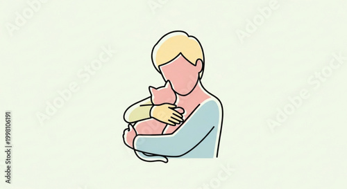 Woman hugging cat embracing pet affectionate moment love care comfort animal pet human portrait simple style